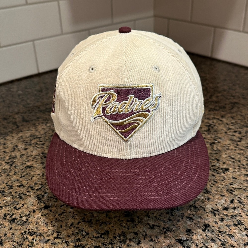 San Diego Padres New Era 59FIFTY Fitted Hat 7 3/8 Cream Maroon Corduroy MLB